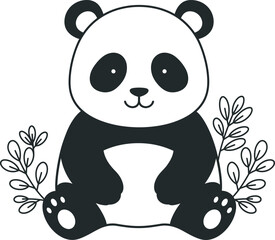 panda animal outline for coloring pages white color background 