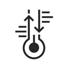 Vector thermometer icon showing temperature. Perfect for health, medical, weather, or climate themes. Isolated flat symbol in black and white, simple minimal pictogram style.