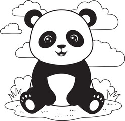 panda animal outline for coloring pages white color background 
