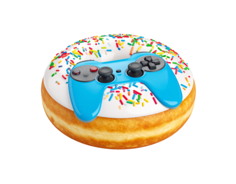Sprinkled Donut Topped with a Blue Video Game Controller.