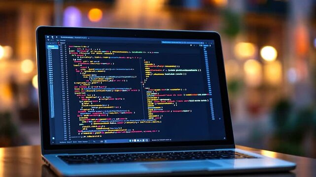 Night Coding Session: Laptop with Code on Screen