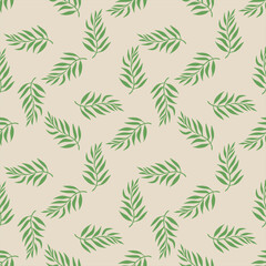 Seamless natural leaf vector pattern on beige background for wallpaper and fabric