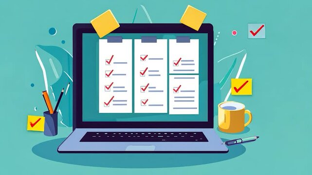 Laptop with checklist tasks