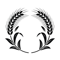 Wheat wreath vector illustration in black and white isolated design element