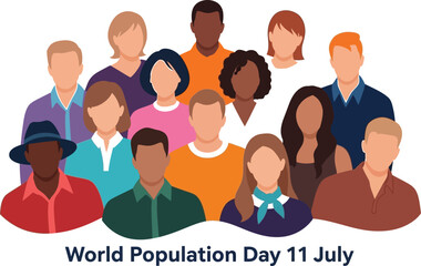 Diverse group of people celebrating world population day on july 11
