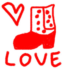 Red Grunge Doodle Illustration of Cowboy Boot Heart and Love Design