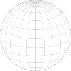World map hemisphere graticule grid vector (Orthographic projection, 15 × 15 degree intervals, centered at 20° north)