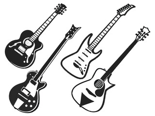 Fototapeta premium Black Guitar Silhouettes – Acoustic and Electric Instrument Icons