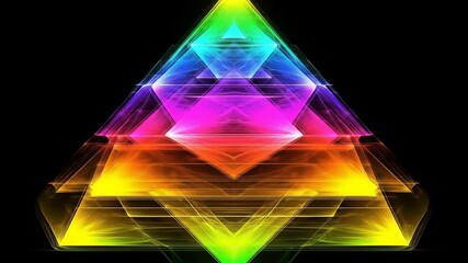 Colorful Geometric Light Pyramid On Black Background - Powered by Adobe