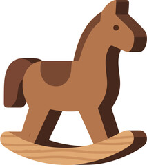 Flat Vector Wooden Rocking Horse Toy – Side View Natural Wood Texture Design