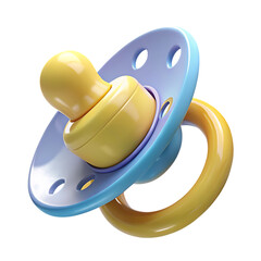3d baby pacifier pastel blue and yellow transparent background