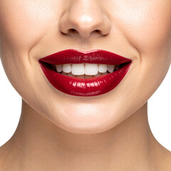 Fototapeta premium Bold Glamour Lips and Teeth Close-Up with Vivid Color Contrast, Transparent PNG