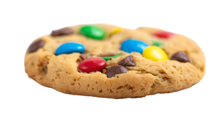 a cookie with m & m's and chocolate chips