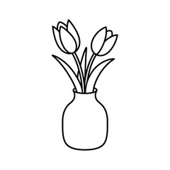 Simple Line Drawing of Tulips in a Vase