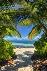 Obraz premium Tropical beach paradise palm trees ocean view