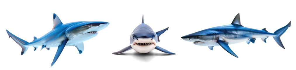 Naklejka premium Collection of Blue shark side view full body isolate on transparent background