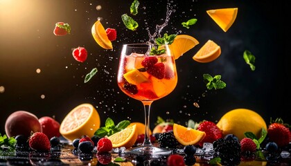 Refreshing Summer Fruit Cocktail Splash with Ice and Mint