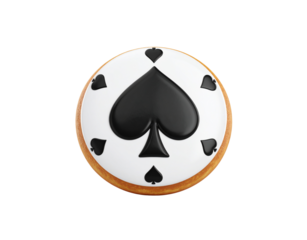 Spade Suit Cookie with White Icing and Black Details.