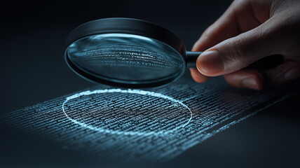 A detailed IT Security Risk Assessment concept depicted with a magnifying glass focused on	
