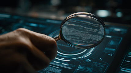 A detailed IT Security Risk Assessment concept depicted with a magnifying glass focused on	
