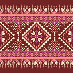 Red Pink Tribal Pixel Pattern - Textile Motif for Cultural Crafts
