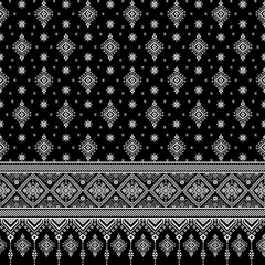 Monochrome Ethnic Pixel Pattern - Diamond Textile for Handmade Work