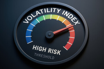 Volatility index gauge indicating high risk with energy trading concepts and ai in financial market analysis for smart investment decisions