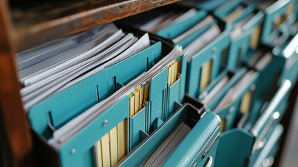 Open Filing Cabinet Brimming with Organized Documents.
