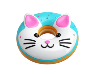 Cute CatShaped Donut with Blue Icing and Pink Sprinkles Decoration.