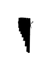 Silhouette of a pan flute, a musical instrument with multiple pipes, against a white background.