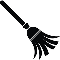 Black and White Broom Silhouette for Halloween or Cleaning Illustration