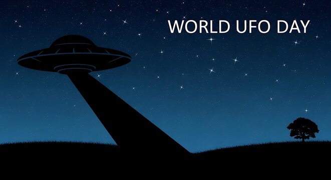 Celebrate World UFO Day with an Alien Encounter Image Featuring a Flying Saucer and Beam