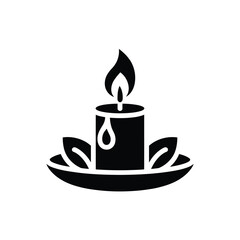 Burning Candle with Leaves on Plate Icon