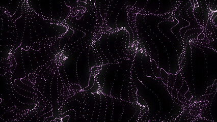 Abstract Purple Particle Waves Flowing on Black Background Creating a Dynamic and Energetic Visual...