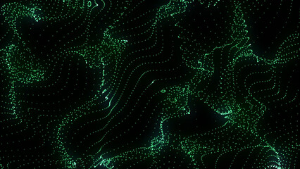 Abstract Green Dot Matrix Landscape on Black Background A Digital Topography Visualization This image showcases