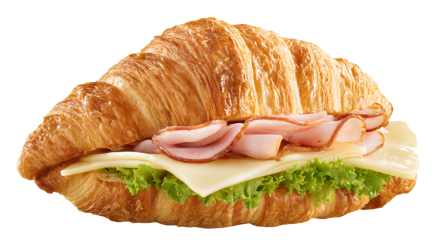 a croissant sandwich with ham and cheese