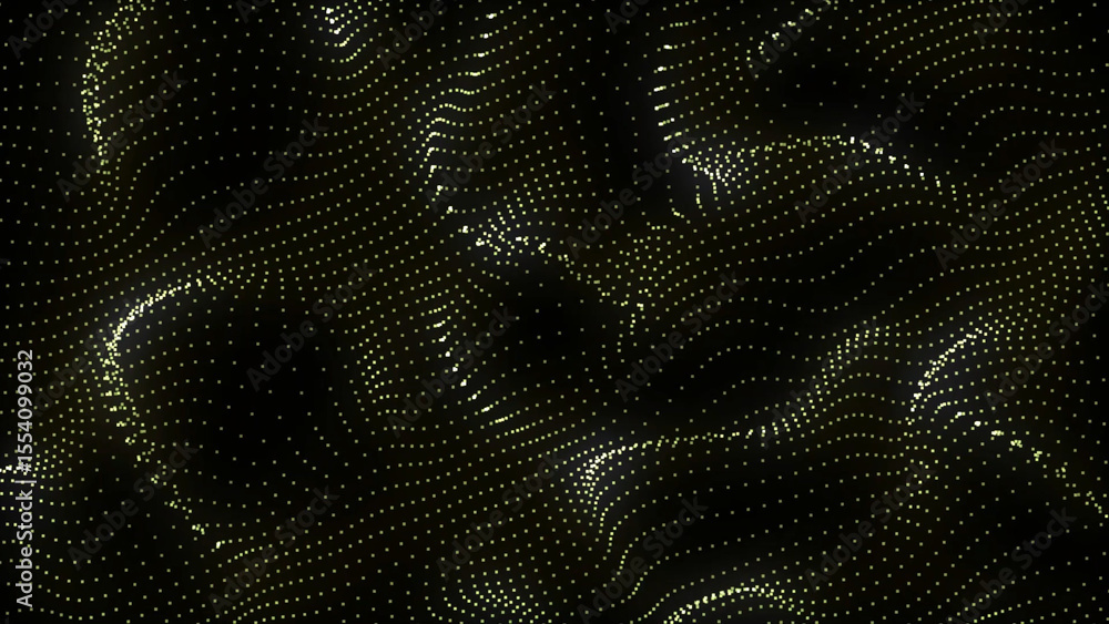Poster abstract digital landscape with glowing dots creating wavy terrain on a black background dark abstra