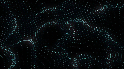 Abstract Digital Landscape with Glowing Blue Dots on Black Background for Technology dark background populated