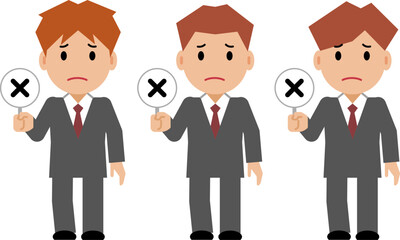 不正解の札を上げるグレースーツの若い男性