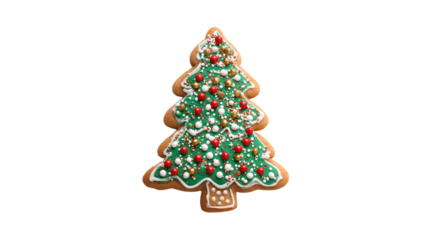 a decorated christmas tree cookie on a white background