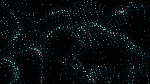 Abstract Digital Landscape with Glowing Blue Dots on Black Background for Technology dark background populated