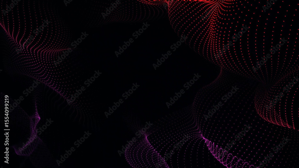 Poster abstract dark background with wavy lines of red and purple glowing particles this image features