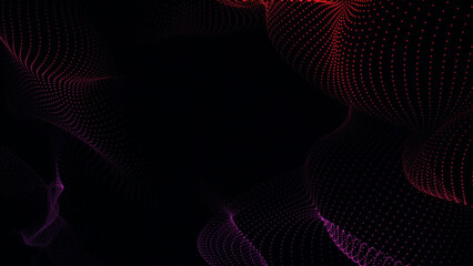Abstract Dark Background with Wavy Lines of Red and Purple Glowing Particles This image features