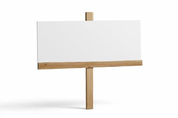 Obraz premium Blank white sign on wooden stand isolated on white background