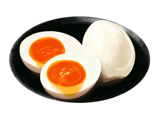 ゆで卵（1個と断面）半熟皿付き