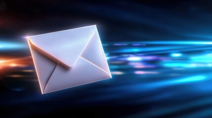 Abstract Digital Envelope Flying Through Colorful Light Background