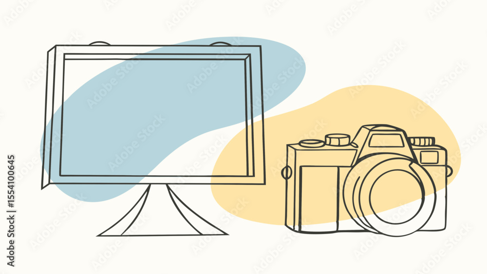 Poster a computer monitor and a camera are shown side by side. the computer monitor is a small screen with 