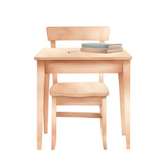 Fototapeta premium A watercolor illustration of a school desk and chair set. Ideal for educational design elements and back-to-school materials.