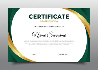 gold and green business Certificate of appreciation template frame border premium design