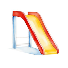 A watercolor illustration of a playground slide. Ideal for school life, childhood, and outdoor play themed illustrations.